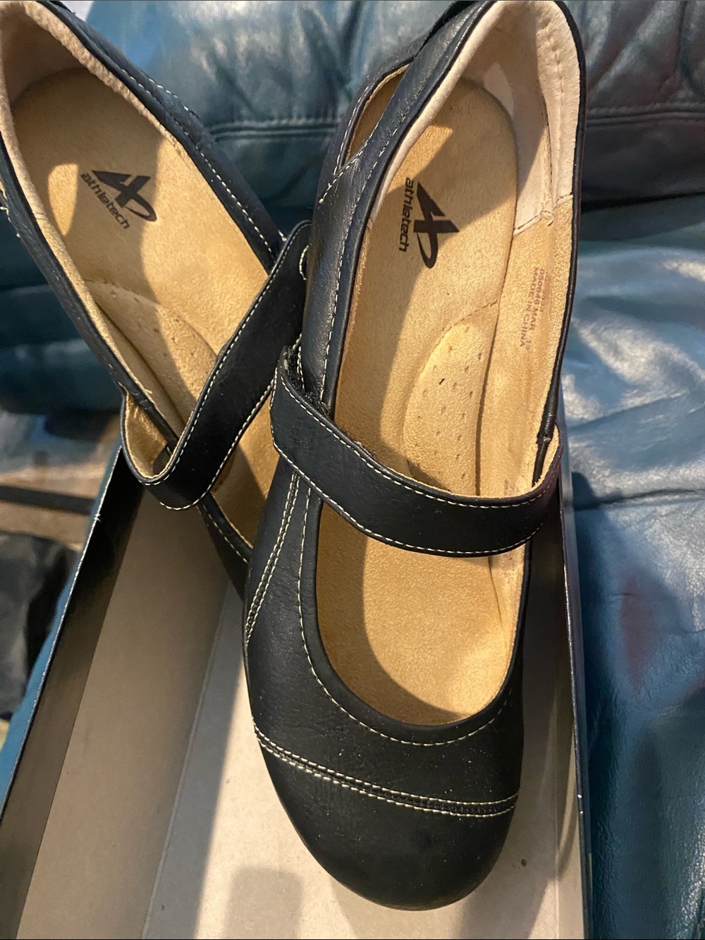 Aetrex Navy Mary Jane Flat with Contrast Stitching